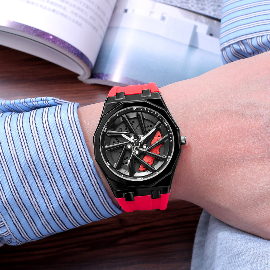 Rotating Bezel Quartz Watch with Silicone Strap