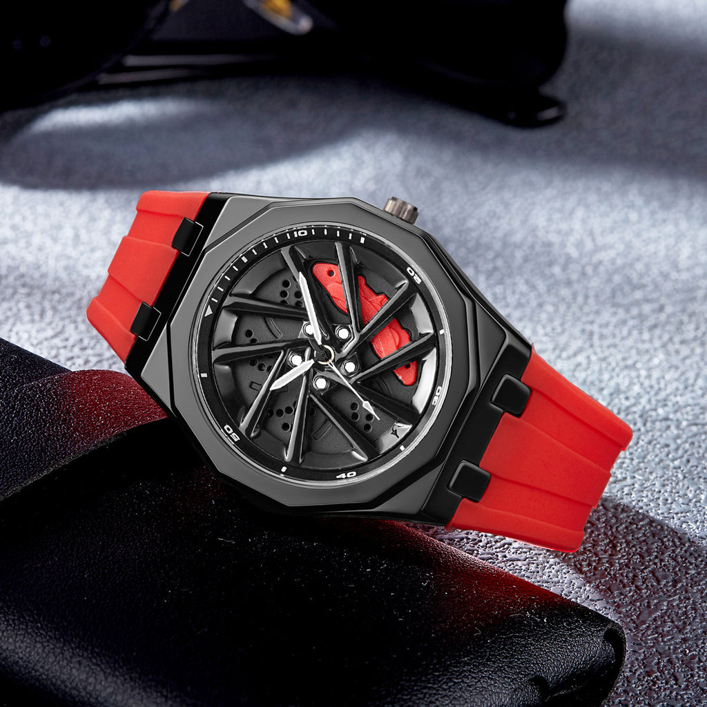 Rotating Bezel Quartz Watch with Silicone Strap