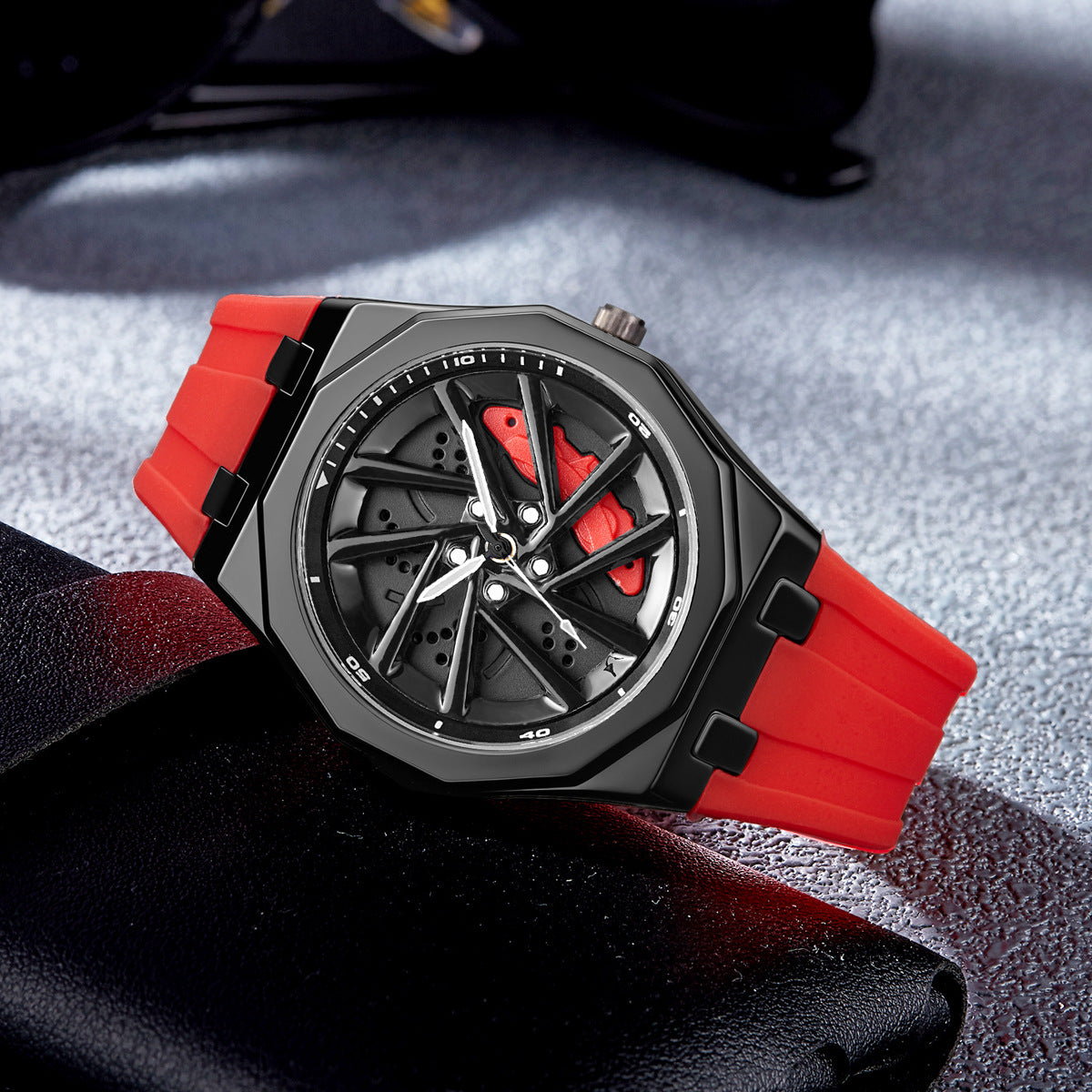 Rotating Bezel Quartz Watch with Silicone Strap