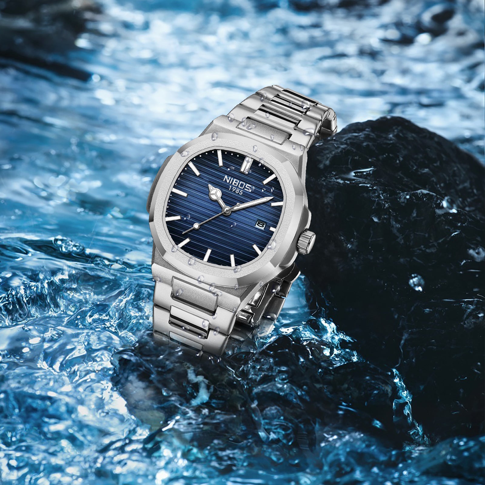 Luminous waterproof steel quartz watch