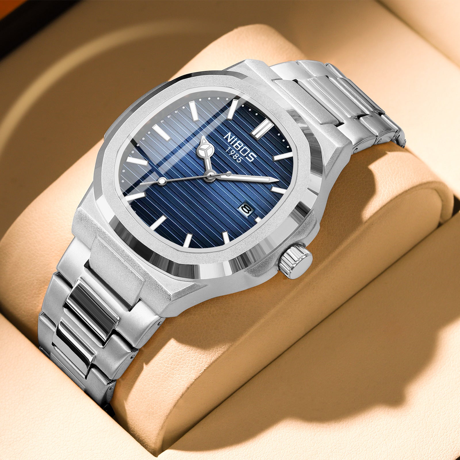 Luminous waterproof steel quartz watch