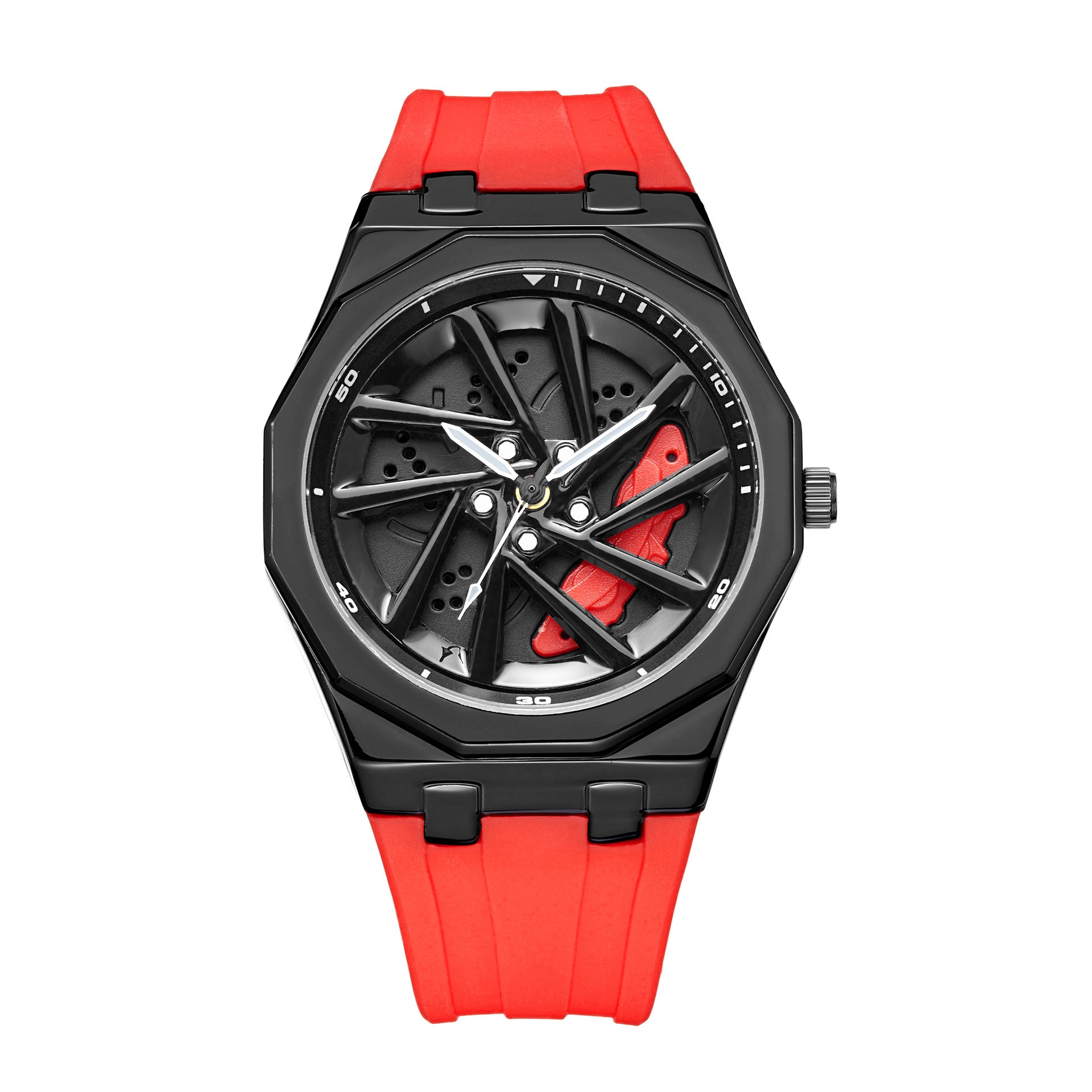 Rotating Bezel Quartz Watch with Silicone Strap