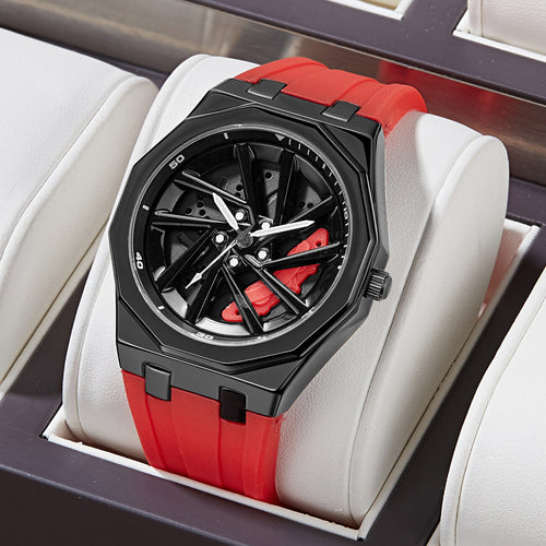 Rotating Bezel Quartz Watch with Silicone Strap